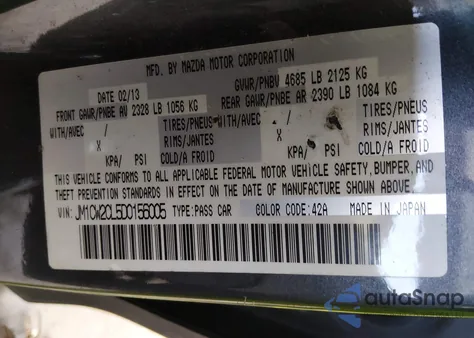 2013 Mazda Mazda5 Touring z USA, uszkodzony, nr VIN JM1CW2CL5D0156005